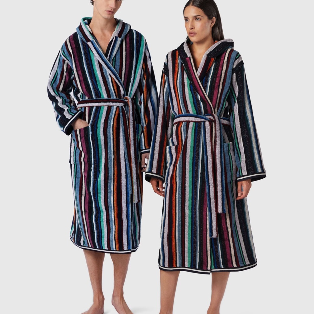 Missoni Milano Chandler Metallic Stripe Hooded Bathrobe MEDIUM Multi